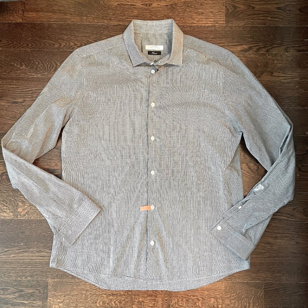 Versace Collection Trend Mens Cotton Dress Shirt Black & White Sz 42